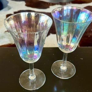 Vintage | Goblets | Wine Glasses + Iridescent | Optic Blown Glass | Champagne